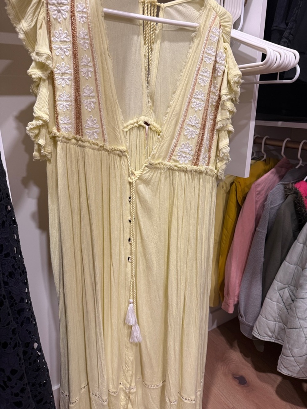 Free People Pale Yellow Textured Boho Dress
